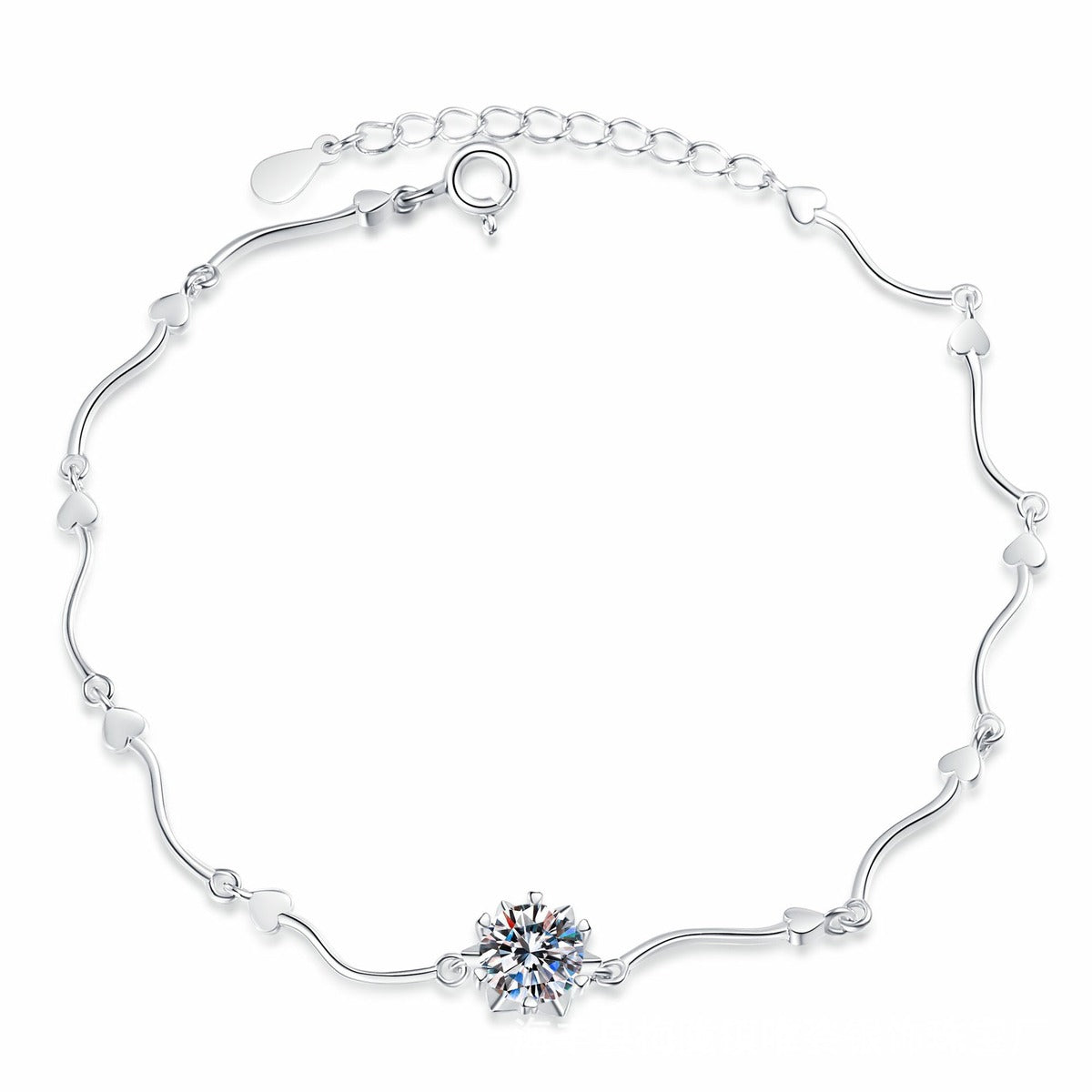 Round Moissanite Chain Bracelet styled on blue display background showing moissanite sparkle
