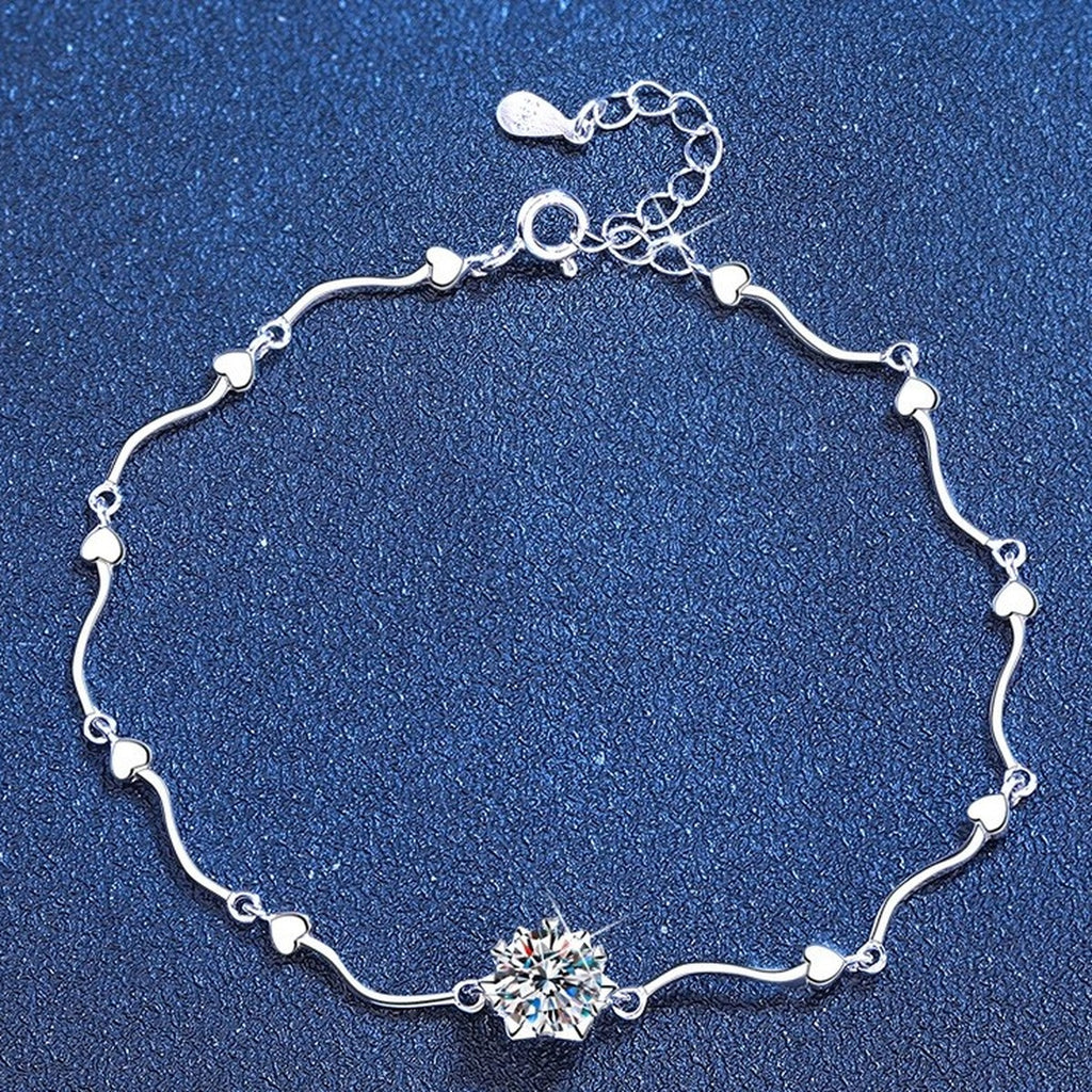 Round Moissanite Chain Bracelet close-up detail showing chain, clasp, and stone placement
