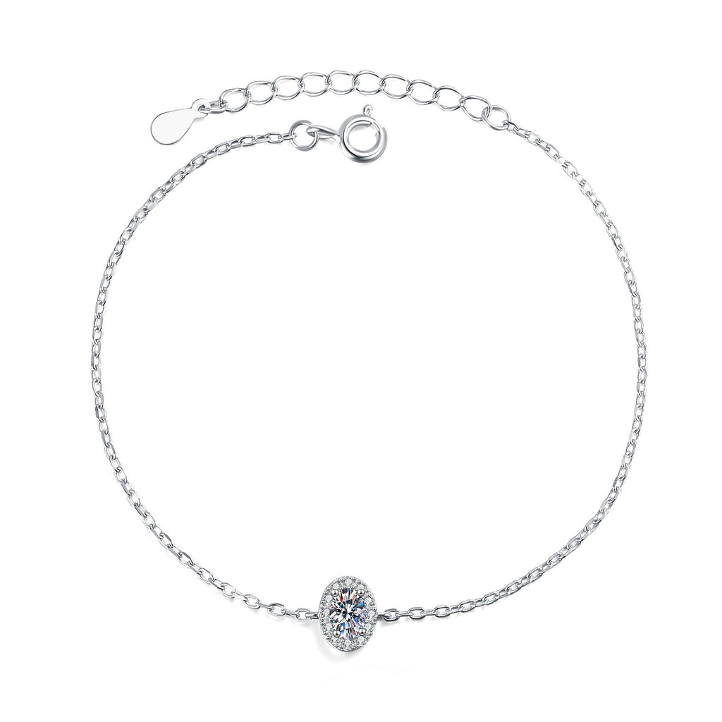 Round Moissanite Chain Bracelet with CZ worn on wrist by model showing bracelet scale and fit