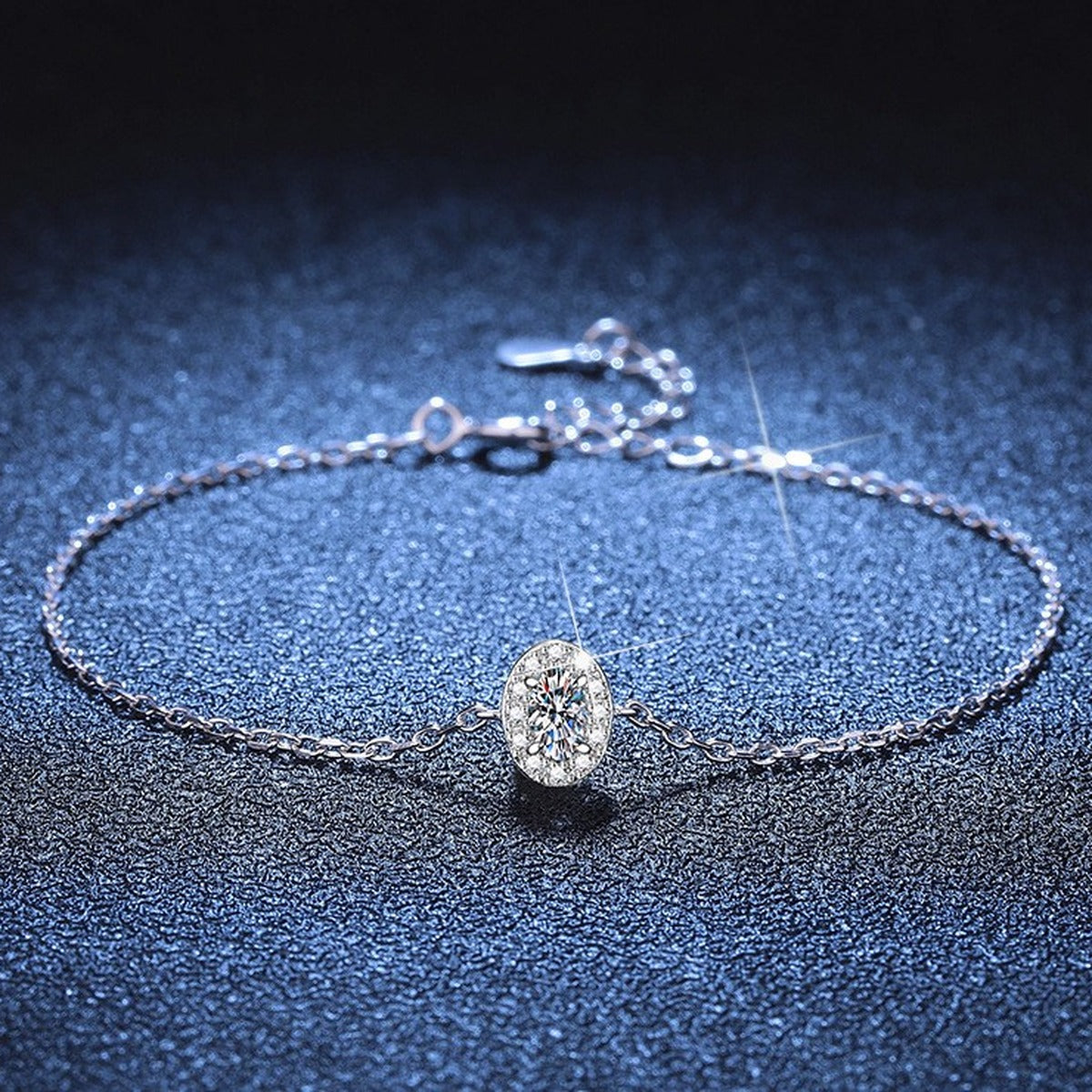 Round Moissanite Chain Bracelet with CZ close-up detail showing chain, clasp, and stone placement
