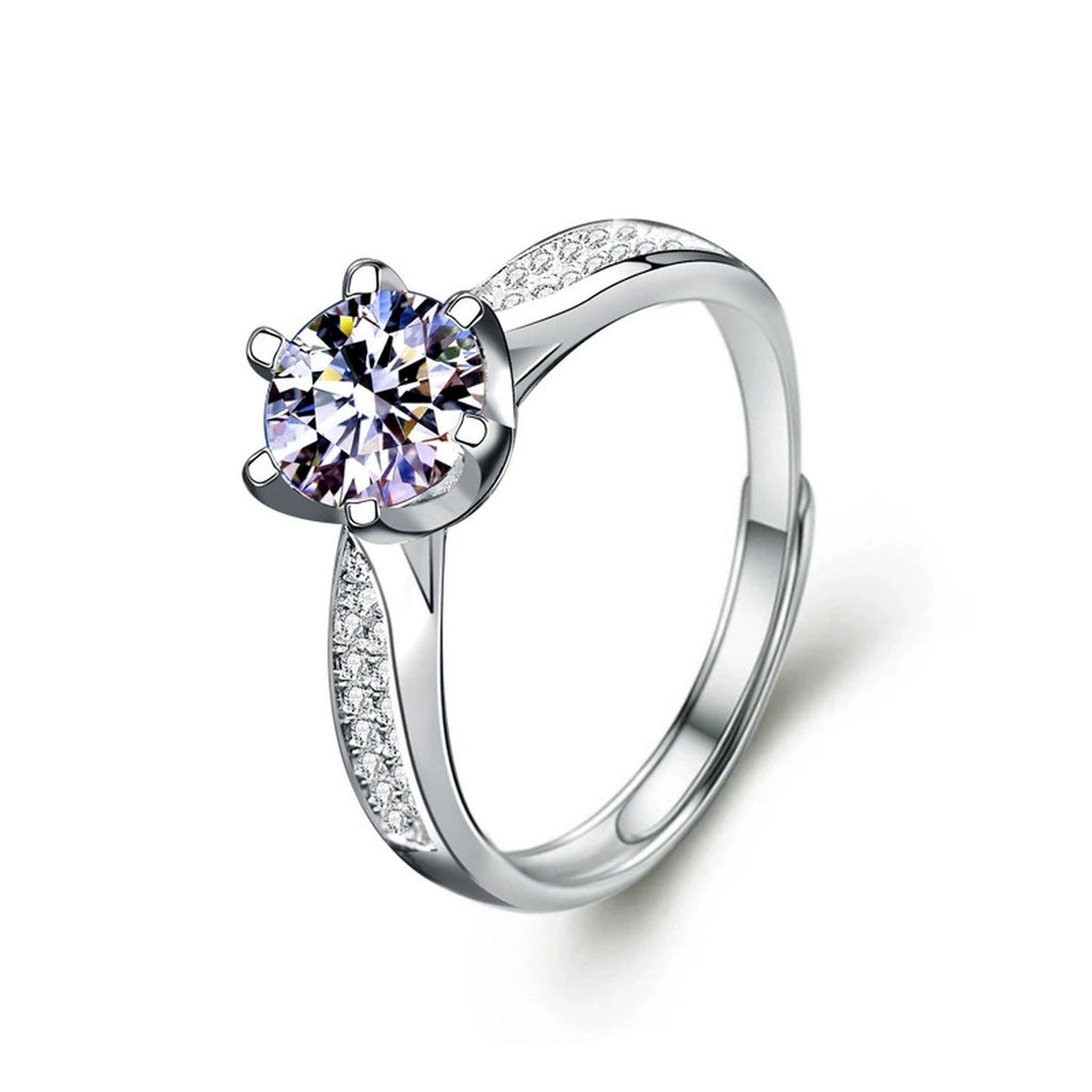 Couples Round Moissanite Wedding Rings with CZ in white gold-plated S925 sterling silver on clean white background