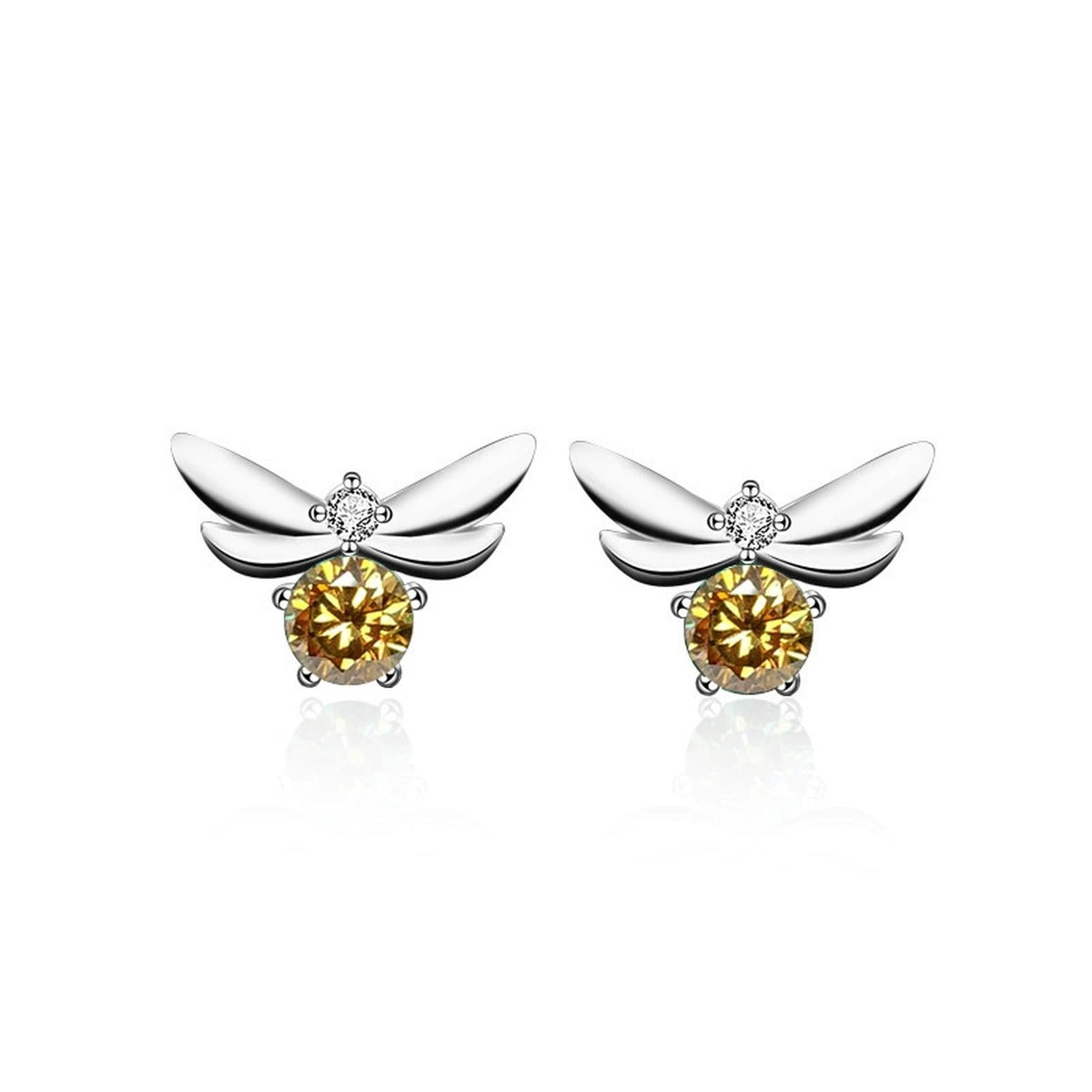 Bee Green Moissanite Stud Earrings with CZ in Gold-Plated S925 sterling silver product scene view showing front sparkle