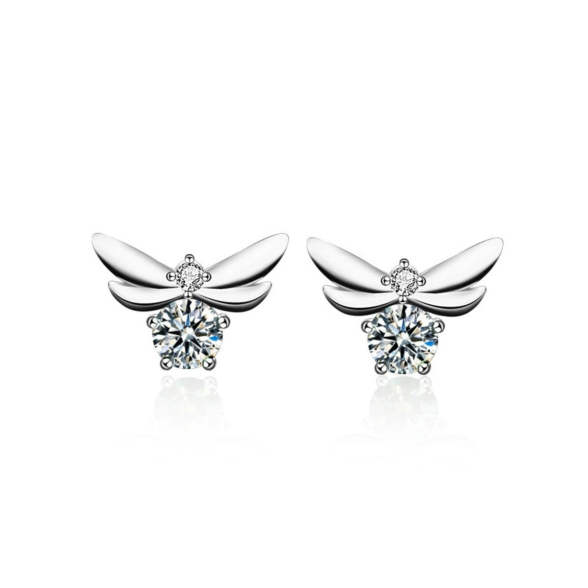 Bee Green Moissanite Stud Earrings with CZ in Gold-Plated S925 sterling silver product scene view showing angled setting detail