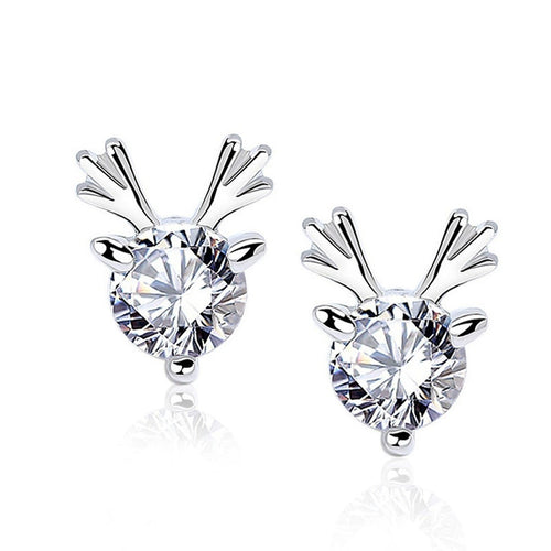 Antler Round Moissanite Stud Earrings in White Gold-Plated S925 sterling silver white background product photo showing the pair, stone shape, and stud earrings silhouette