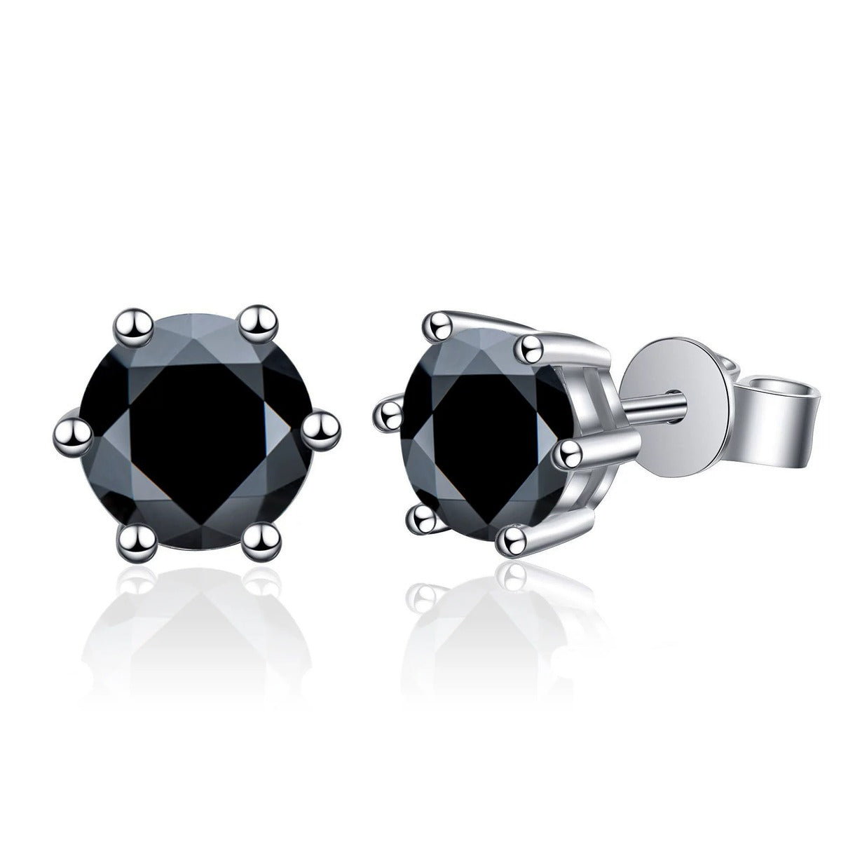 Six-Prong Colored Moissanite Stud Earrings in Gold-Plated S925 sterling silver product scene view showing angled setting detail