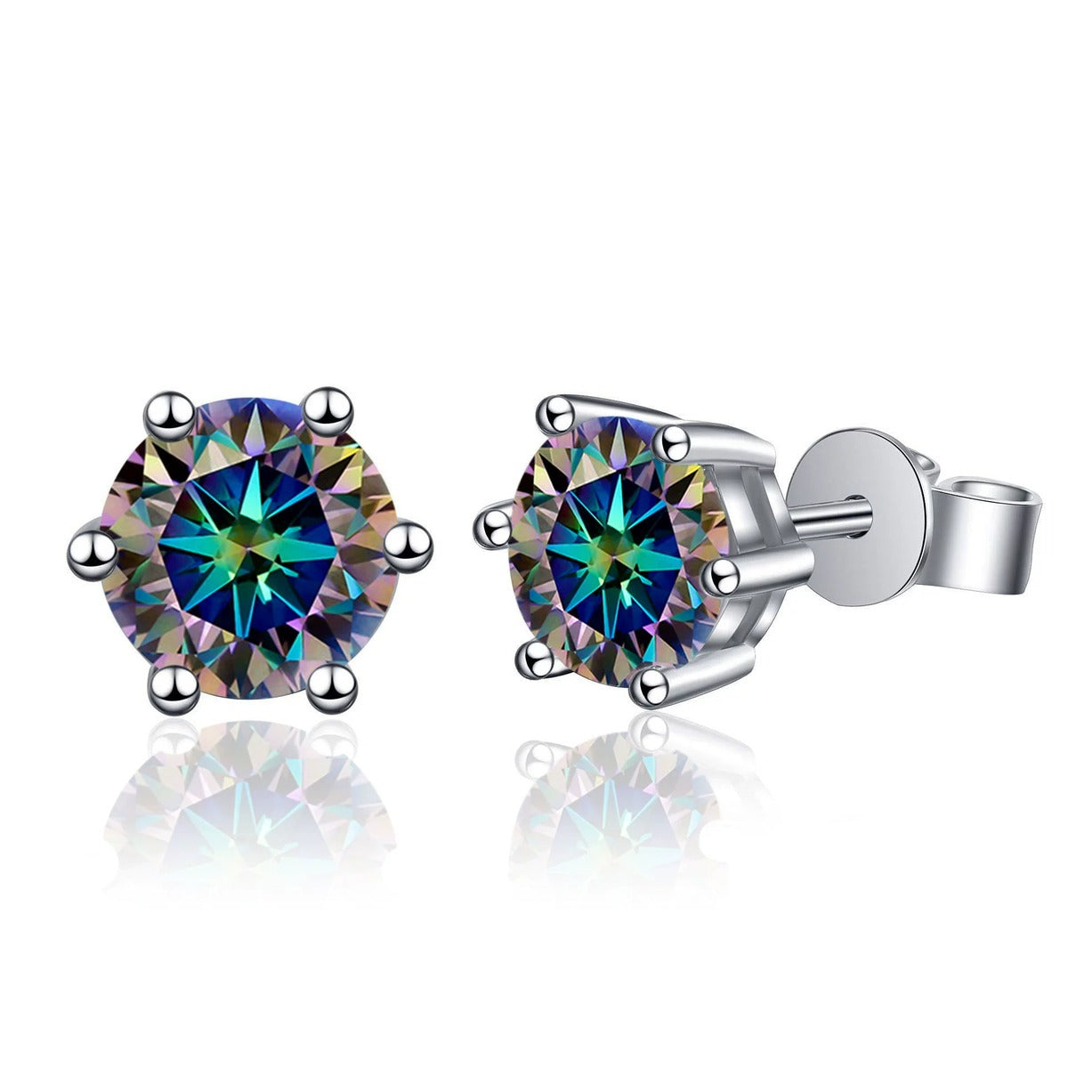 Six-Prong Colored Moissanite Stud Earrings in Gold-Plated S925 sterling silver product scene view showing side profile