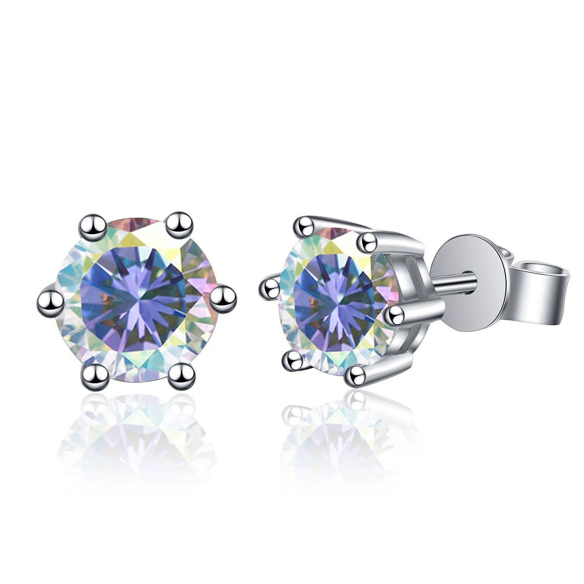 Six-Prong Colored Moissanite Stud Earrings in Gold-Plated S925 sterling silver product scene view showing pair comparison
