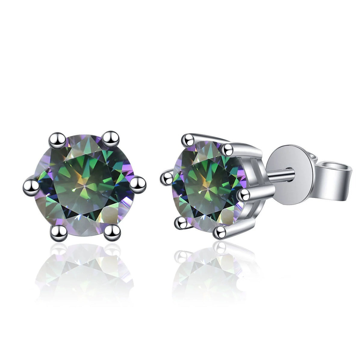 Six-Prong Colored Moissanite Stud Earrings in Gold-Plated S925 sterling silver product scene view showing pair comparison