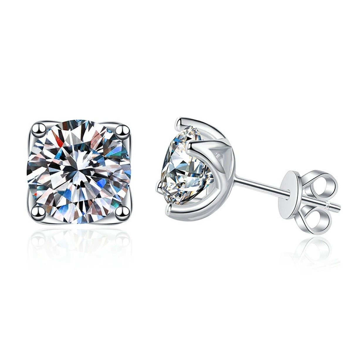 Cushion Round Moissanite Solitaire Stud Earrings in Gold-Plated S925 sterling silver product scene view showing front sparkle