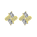 Emerald-Cut Moissanite Geometric Stud Earrings with CZ in Gold-Plated S925 sterling silver white background product photo showing the pair, stone shape, and stud earrings silhouette