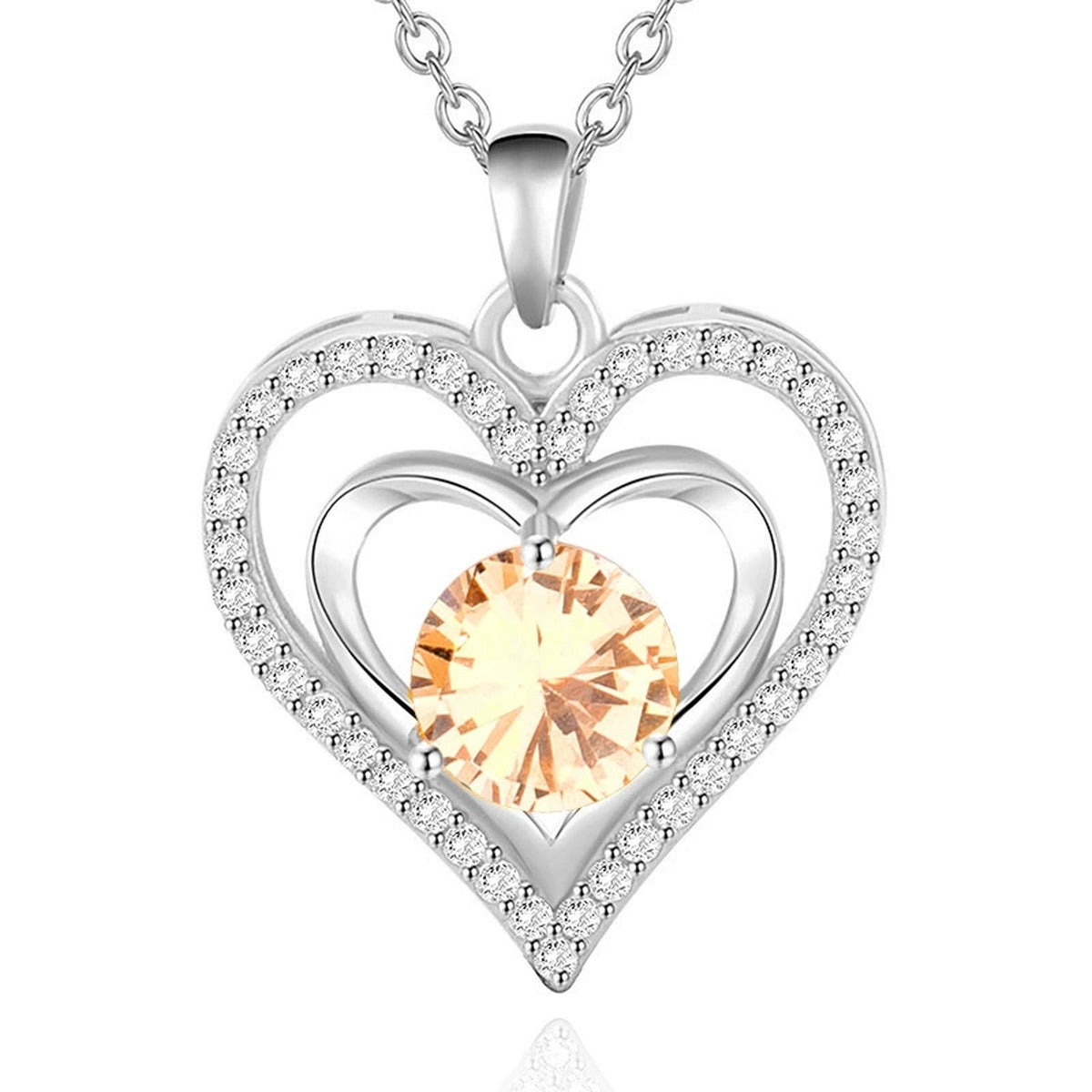 Heart Colored Moissanite Pendant Necklace with CZ in White Gold-Plated S925 sterling silver additional product styling view