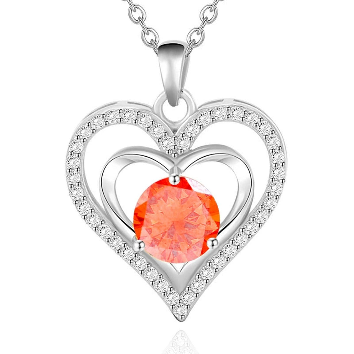 Heart Colored Moissanite Pendant Necklace with CZ in White Gold-Plated S925 sterling silver additional product styling view