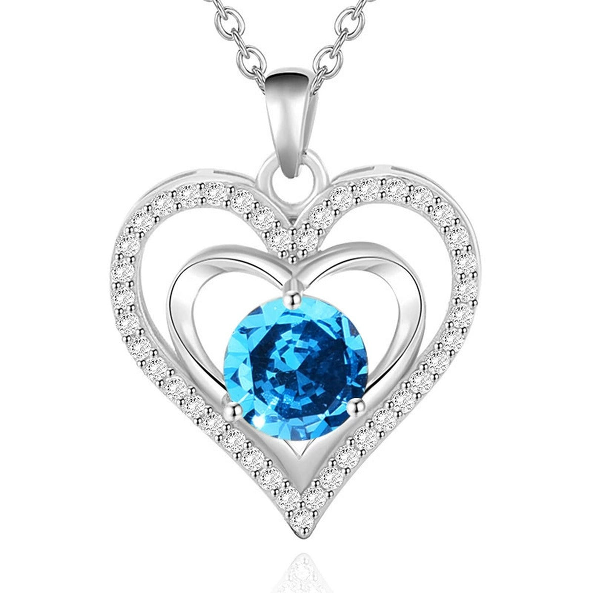 Heart Colored Moissanite Pendant Necklace with CZ in White Gold-Plated S925 sterling silver additional product styling view