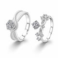 Princess and Knight Couples Round Moissanite Wedding Rings with CZ in gold-plated S925 sterling silver on clean white background