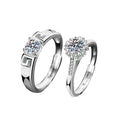 Greek Key Couples Round Moissanite Wedding Rings with CZ in gold-plated S925 sterling silver on clean white background