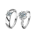Two-Style Couples Round Moissanite Wedding Rings with CZ in gold-plated S925 sterling silver on clean white background