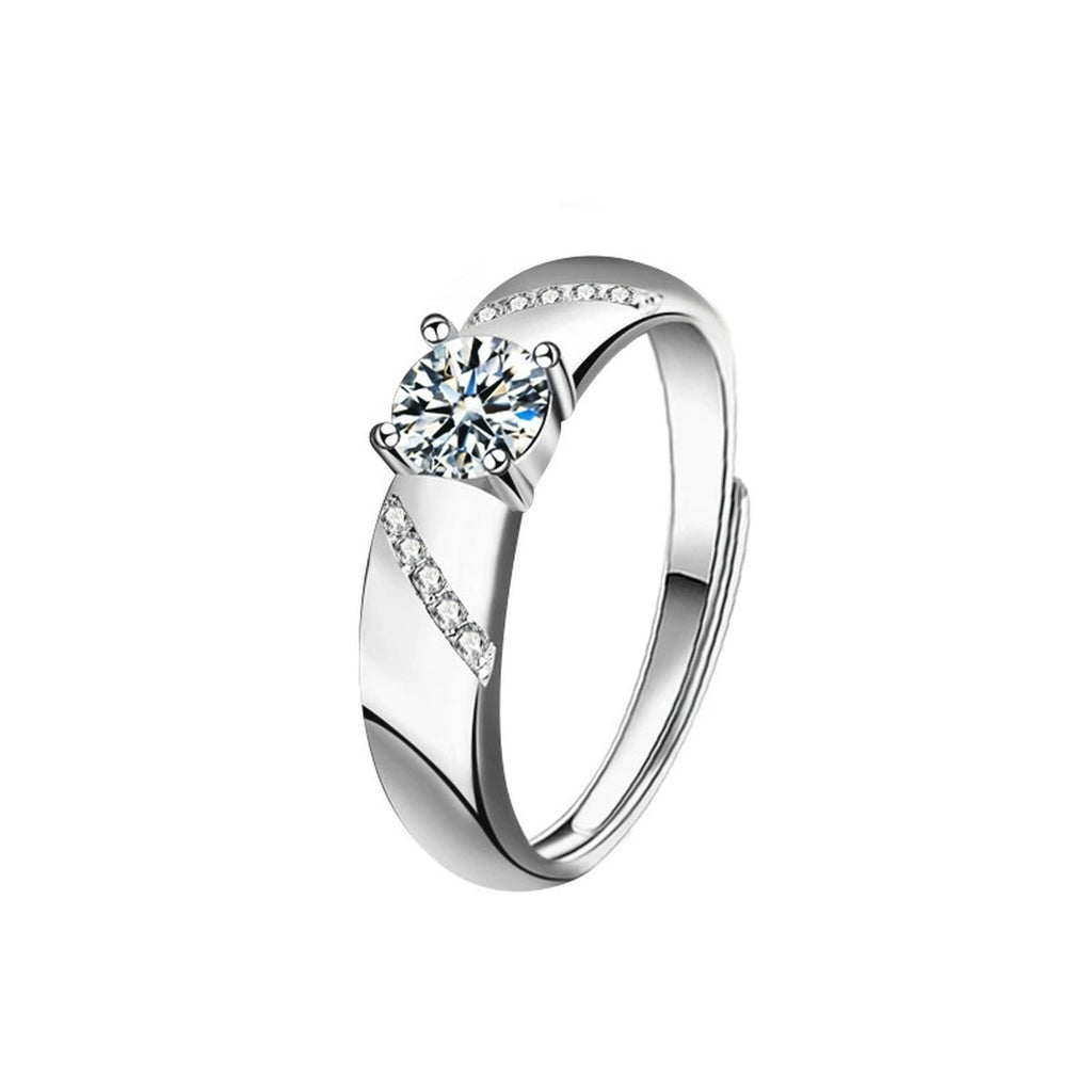 Two-Style Couples Round Moissanite Wedding Rings with CZ in gold-plated S925 sterling silver on clean white background