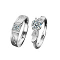 Couples Round Moissanite Wedding Rings with CZ in white gold-plated S925 sterling silver on clean white background