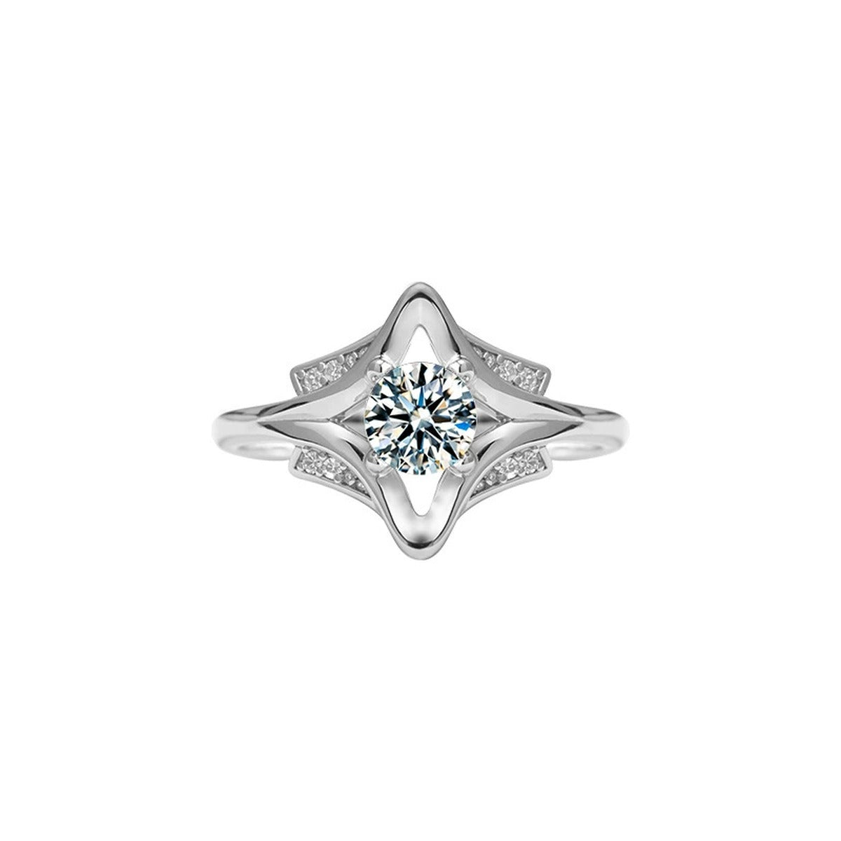 Starburst Round Moissanite Adjustable Engagement Ring with CZ in gold-plated S925 sterling silver on clean white background