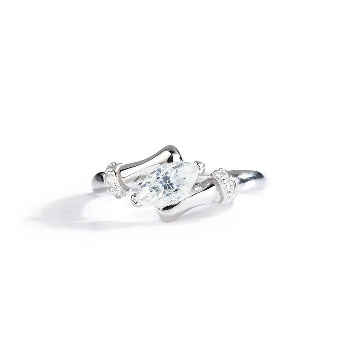 Marquise and Round Moissanite Couples Wedding Rings in Mixed Gold-Plated S925 Sterling Silver in gold-plated S925 sterling silver on clean white background