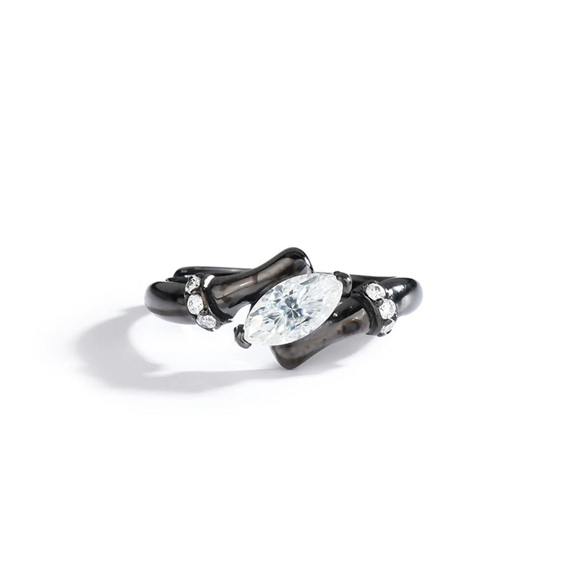Marquise and Round Moissanite Couples Wedding Rings in Mixed Gold-Plated S925 Sterling Silver in gold-plated S925 sterling silver on clean white background