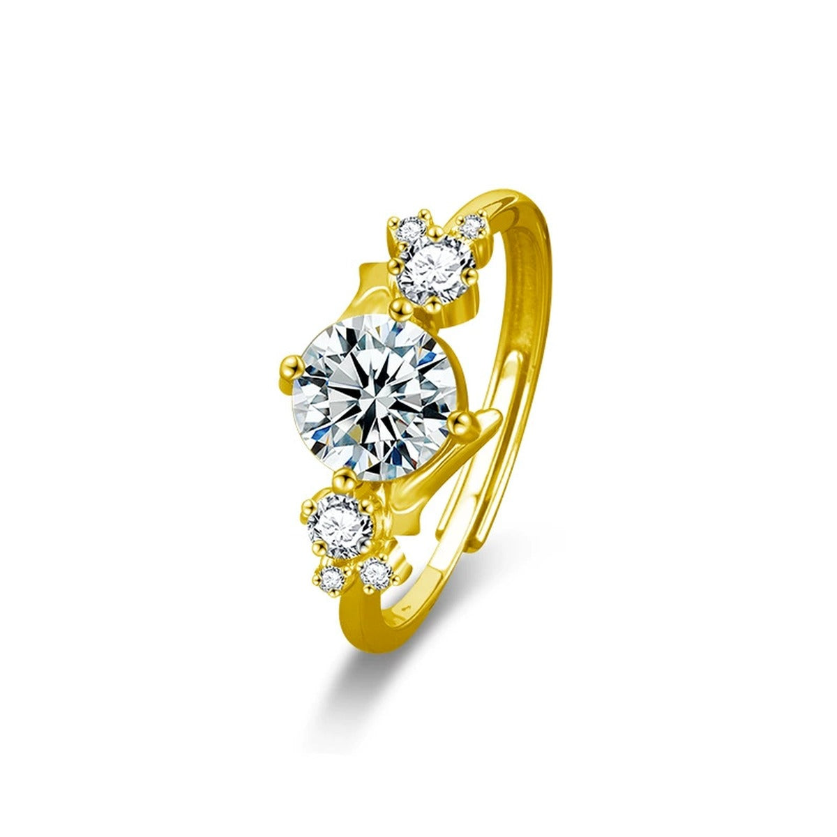 Inlaid Star Couples Moissanite Wedding Rings in gold-plated S925 sterling silver on clean white background