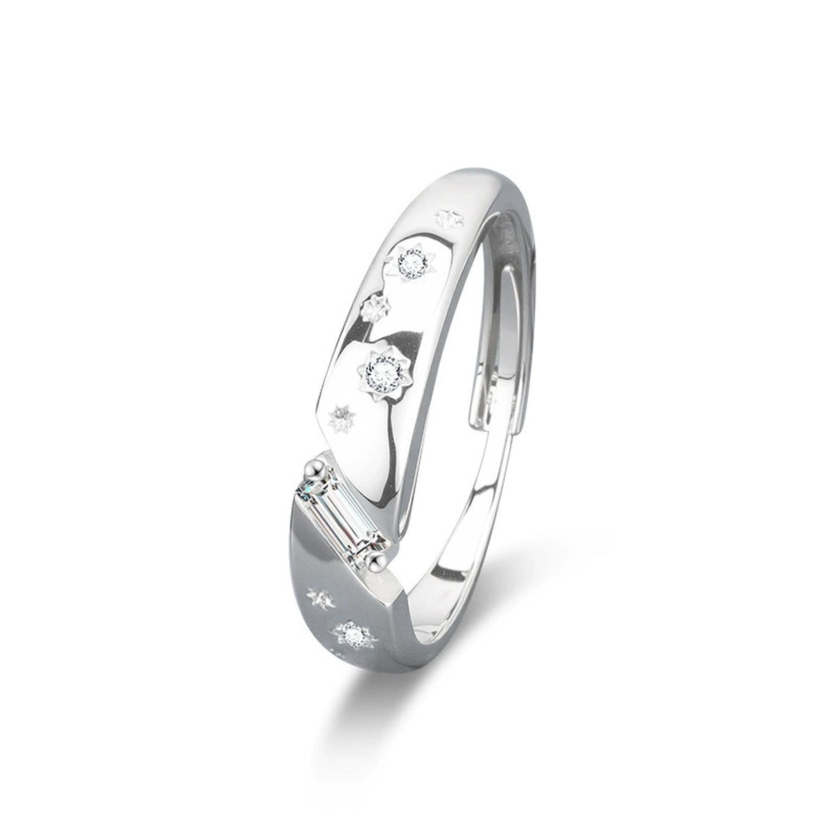 Inlaid Star Couples Moissanite Wedding Rings in gold-plated S925 sterling silver on clean white background