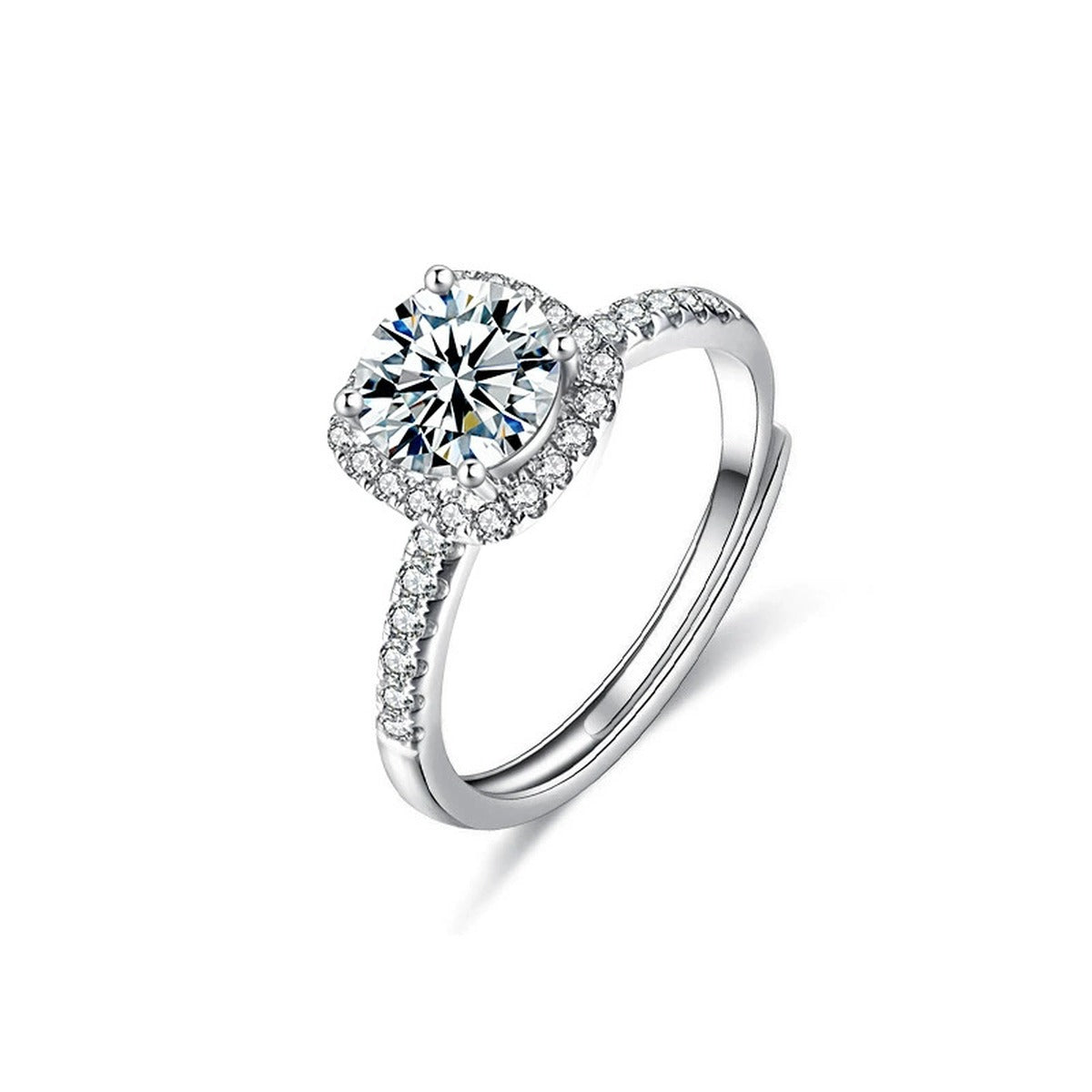 Round Moissanite Adjustable Engagement Ring in gold-plated S925 sterling silver on clean white background