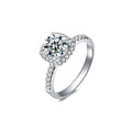 Sugar Cube Round Halo Moissanite Engagement Ring with CZ in gold-plated S925 sterling silver on clean white background