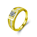 Channel-Set Round Moissanite Men's Wedding Ring with CZ in gold-plated S925 sterling silver on clean white background