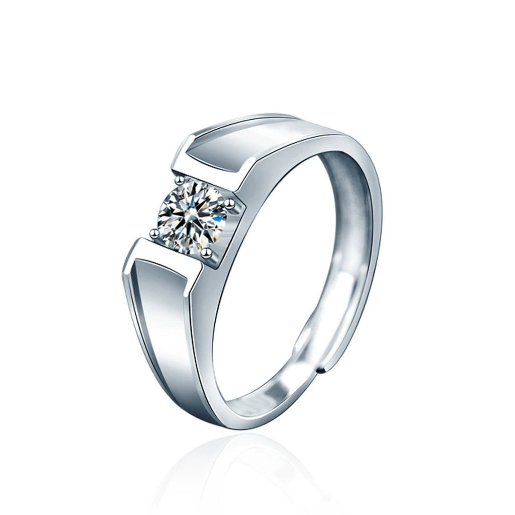 Couples Round Moissanite Wedding Rings in white gold-plated S925 sterling silver on clean white background
