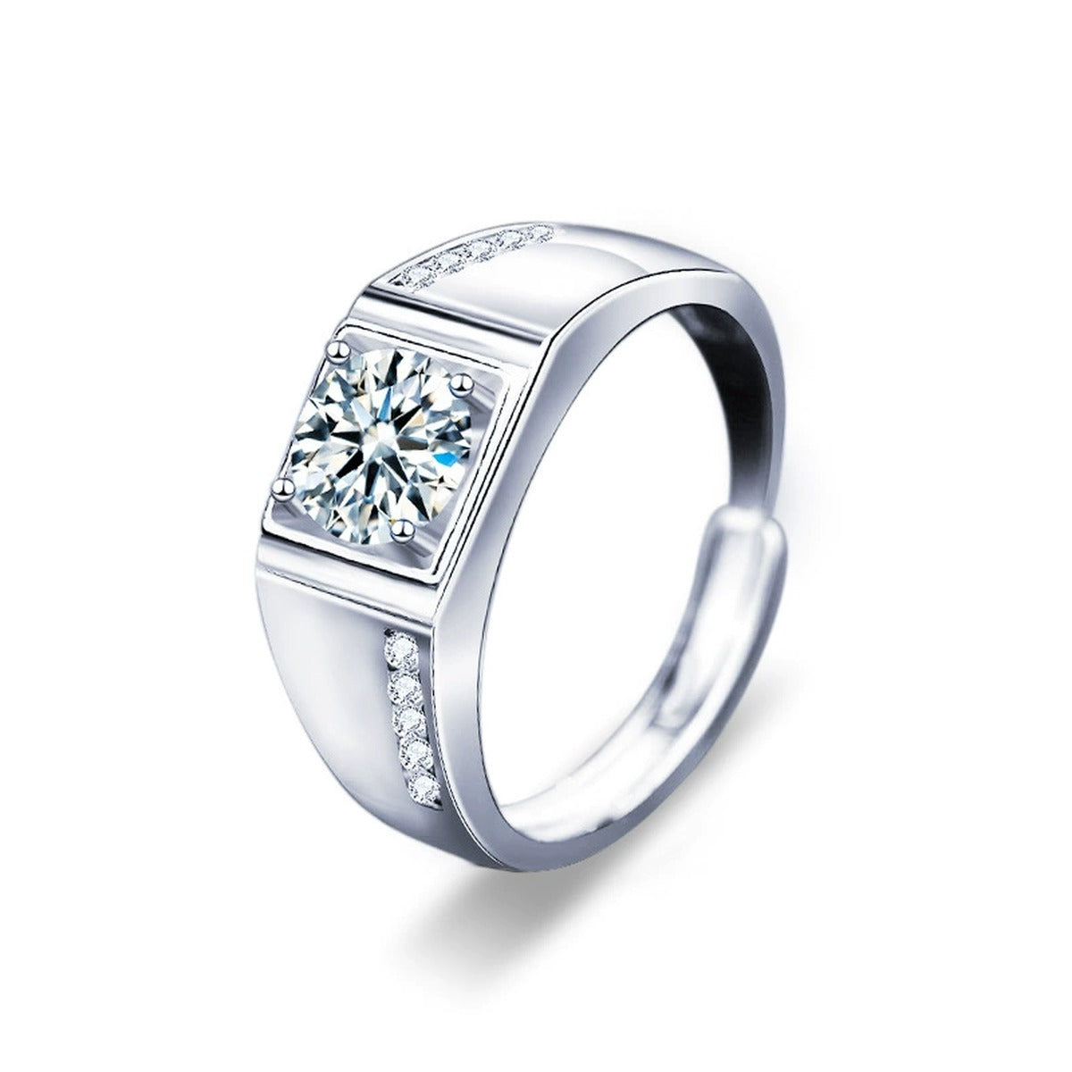 Round Moissanite Couples Wedding Rings with CZ in white gold-plated S925 sterling silver on clean white background