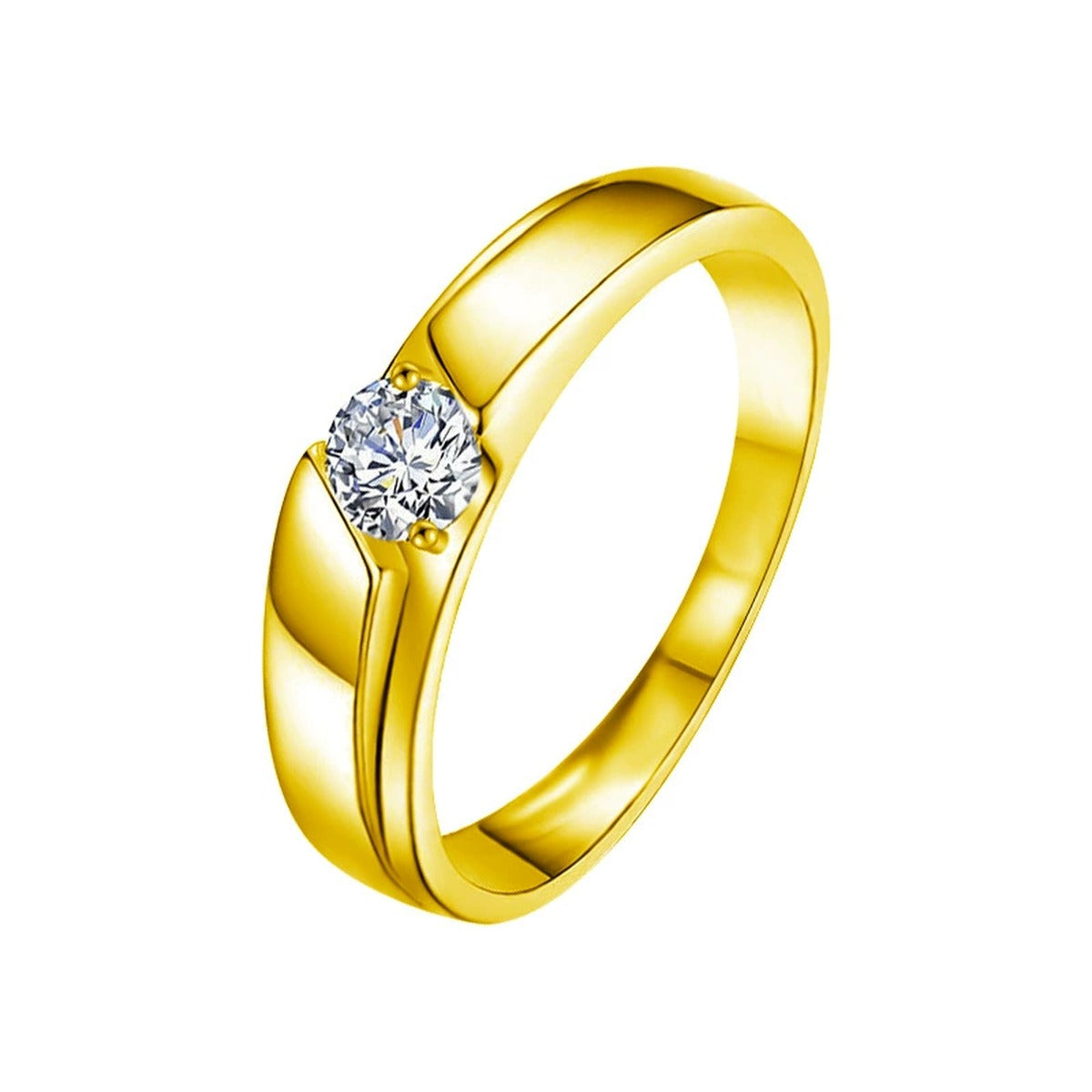 Round Moissanite Couples Wedding Rings in gold-plated S925 sterling silver on clean white background