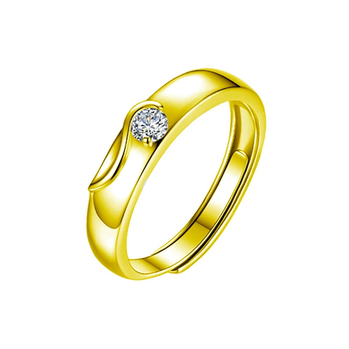 Round Moissanite Couples Wedding Rings in gold-plated S925 sterling silver on clean white background