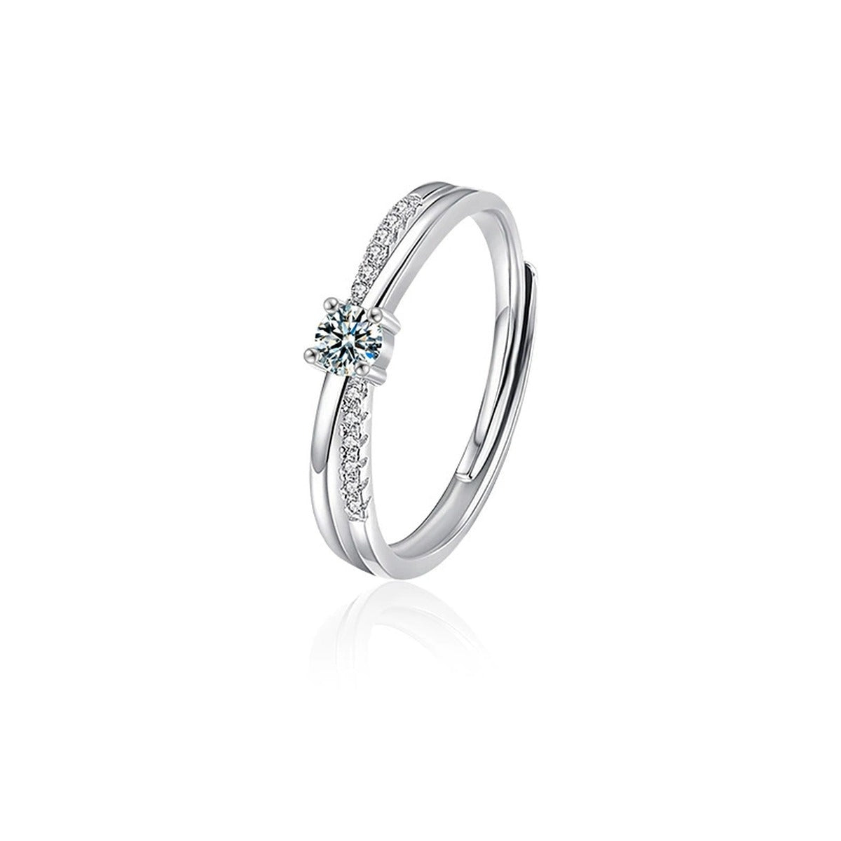 Round Moissanite Couples Wedding Rings in gold-plated S925 sterling silver on clean white background