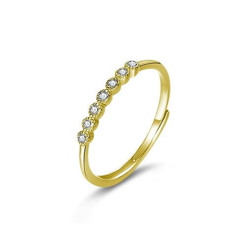 Bezel Round Moissanite Adjustable Wedding Band in gold-plated S925 sterling silver on clean white background