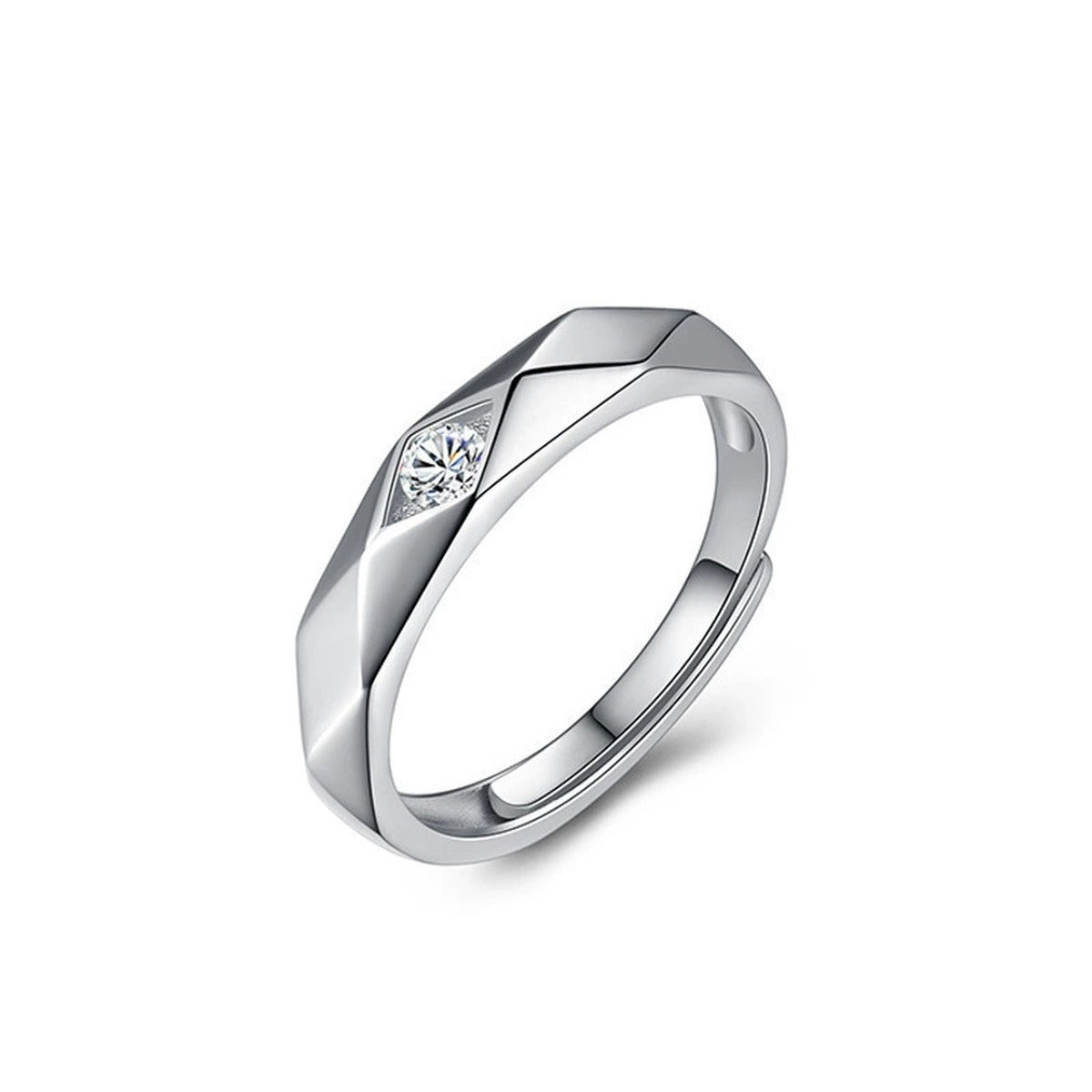 Round Moissanite Couples Wedding Rings in white gold-plated S925 sterling silver on clean white background