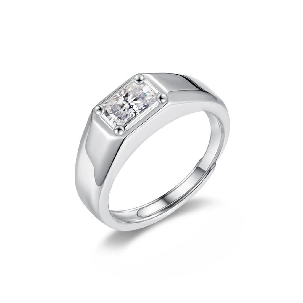 Step-Cut Moissanite Men's Wedding Ring in gold-plated S925 sterling silver on clean white background