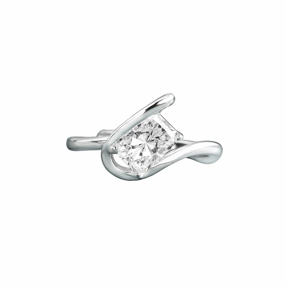 Radiant Cut Moissanite Adjustable Solitaire Ring in gold-plated S925 sterling silver on clean white background