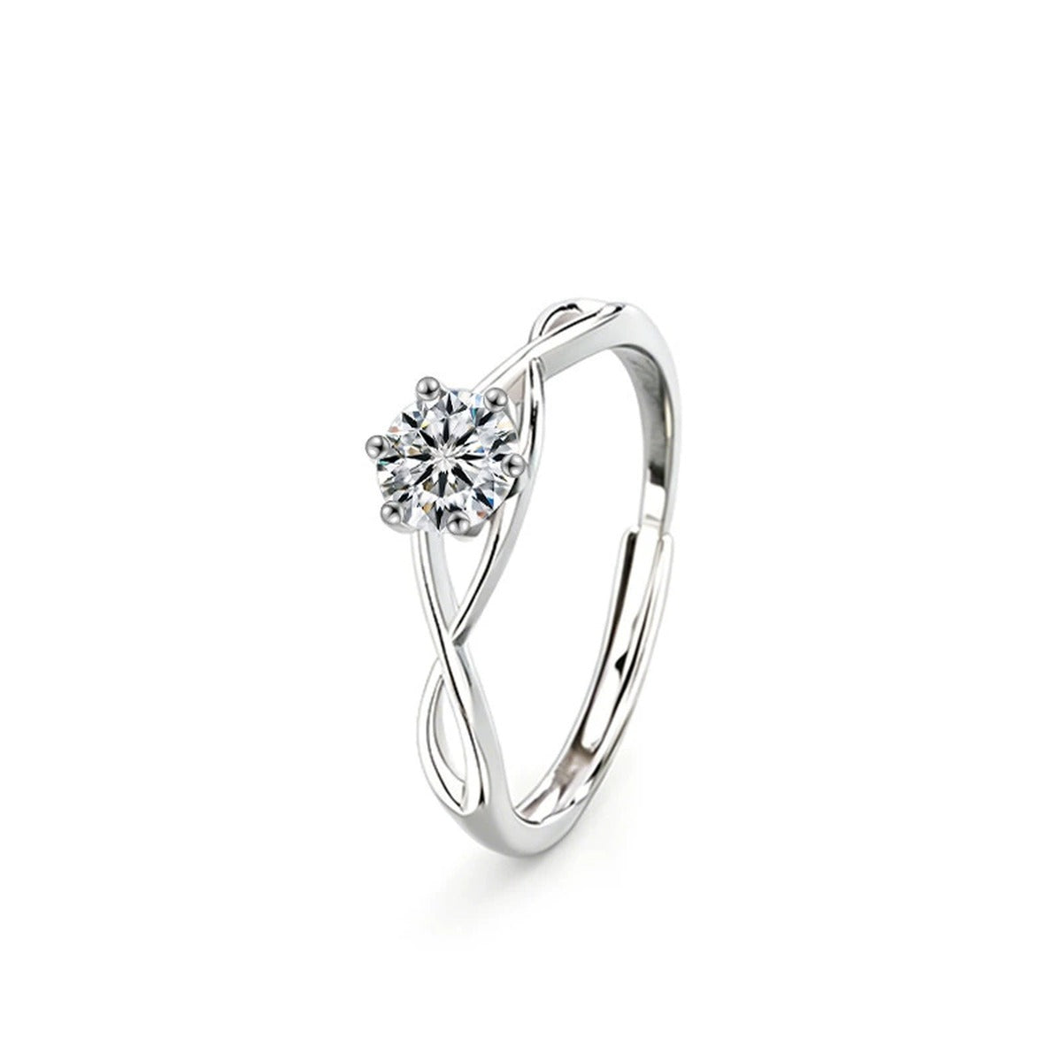 Twist Round Moissanite Adjustable Ring in gold-plated S925 sterling silver on clean white background