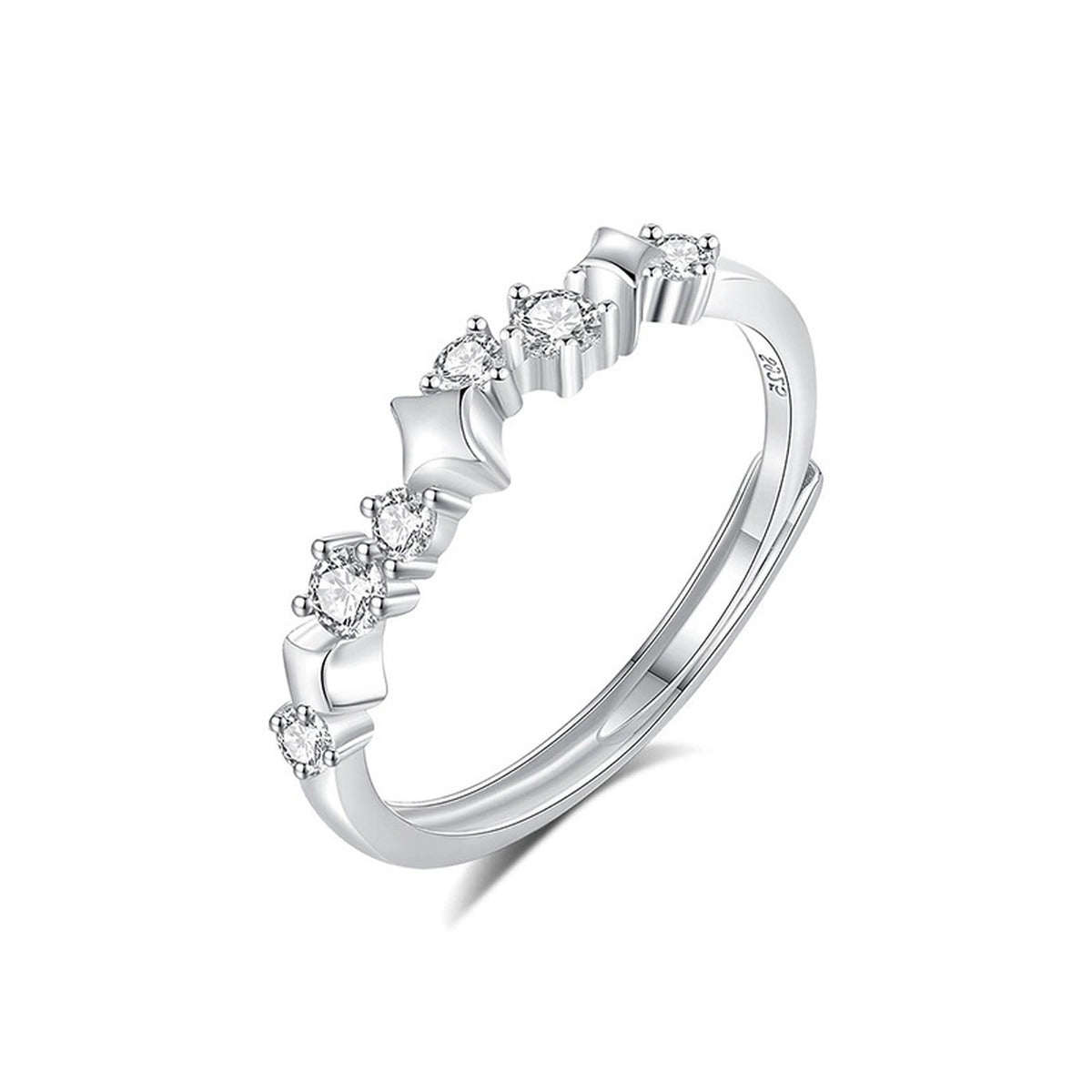 Graduated Round Moissanite Wedding Band in gold-plated S925 sterling silver on clean white background