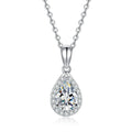 Oval Lab-Grown Gemstone and Moissanite Pendant Necklace in White Gold-Plated S925 Sterling Silver on clean white background showing the oval gemstone pendant with a halo of side stones