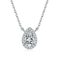 Pear Lab-Grown Gemstone and Moissanite Pendant Necklace in White Gold-Plated S925 Sterling Silver on clean white background showing the pear-shaped gemstone pendant with a delicate halo frame