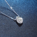 Pear Lab-Grown Gemstone and Moissanite Pendant Necklace in White Gold-Plated S925 Sterling Silver blue background close-up view