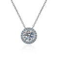 Round Halo Moissanite Pendant Necklace in Platinum-Plated S925 Sterling Silver clean white background product image