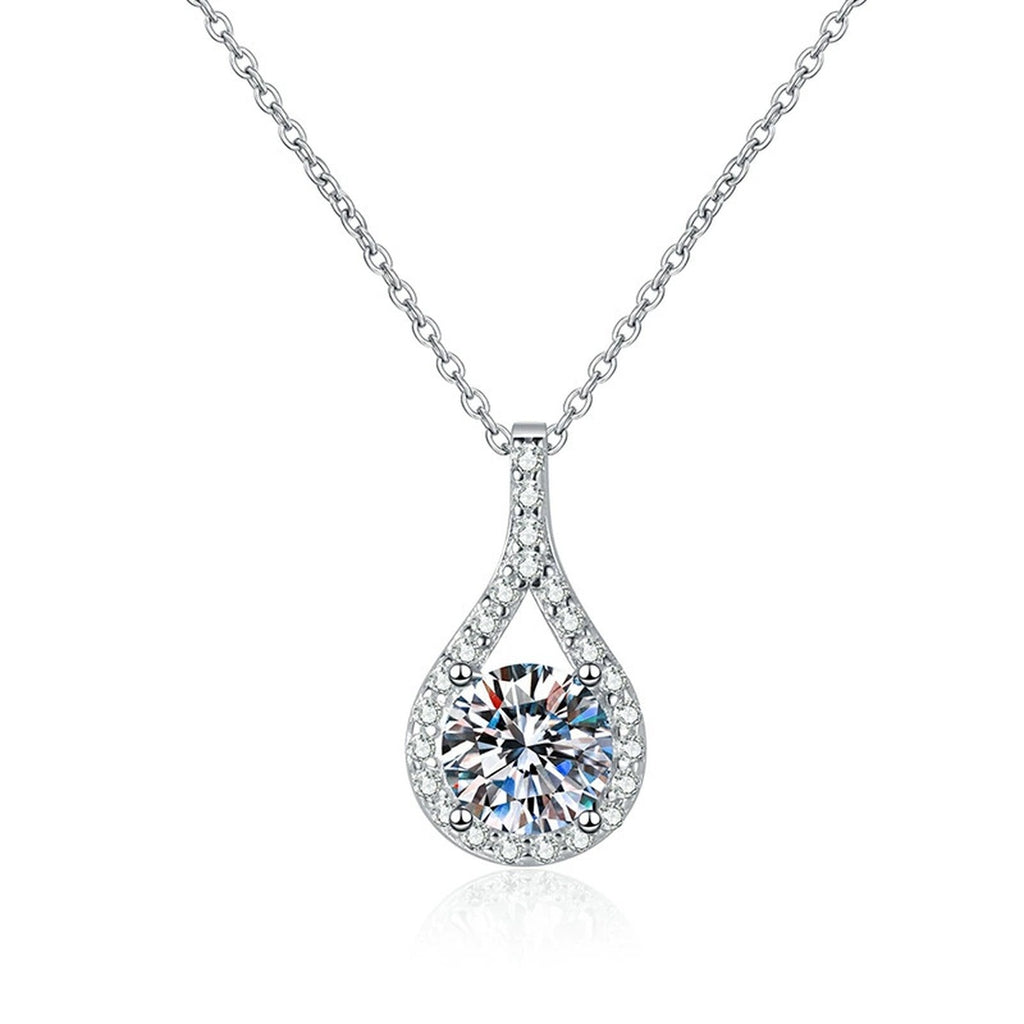 Pear Halo Moissanite Pendant Necklace in Platinum-Plated S925 Sterling Silver clean white background product image