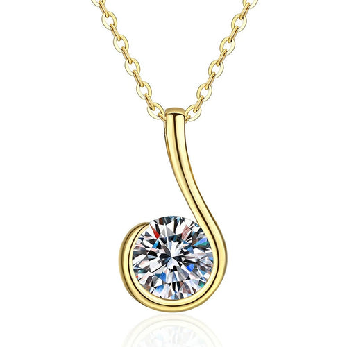 Curved Loop Moissanite Pendant Necklace in S925 Sterling Silver on clean white background showing the curved loop pendant with a bezel-set moissanite