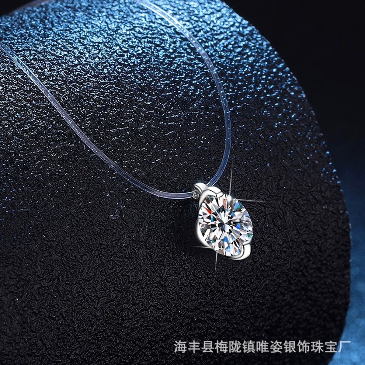 Round Moissanite Pendant Necklace in White Gold-Plated S925 Sterling Silver dark background product display view