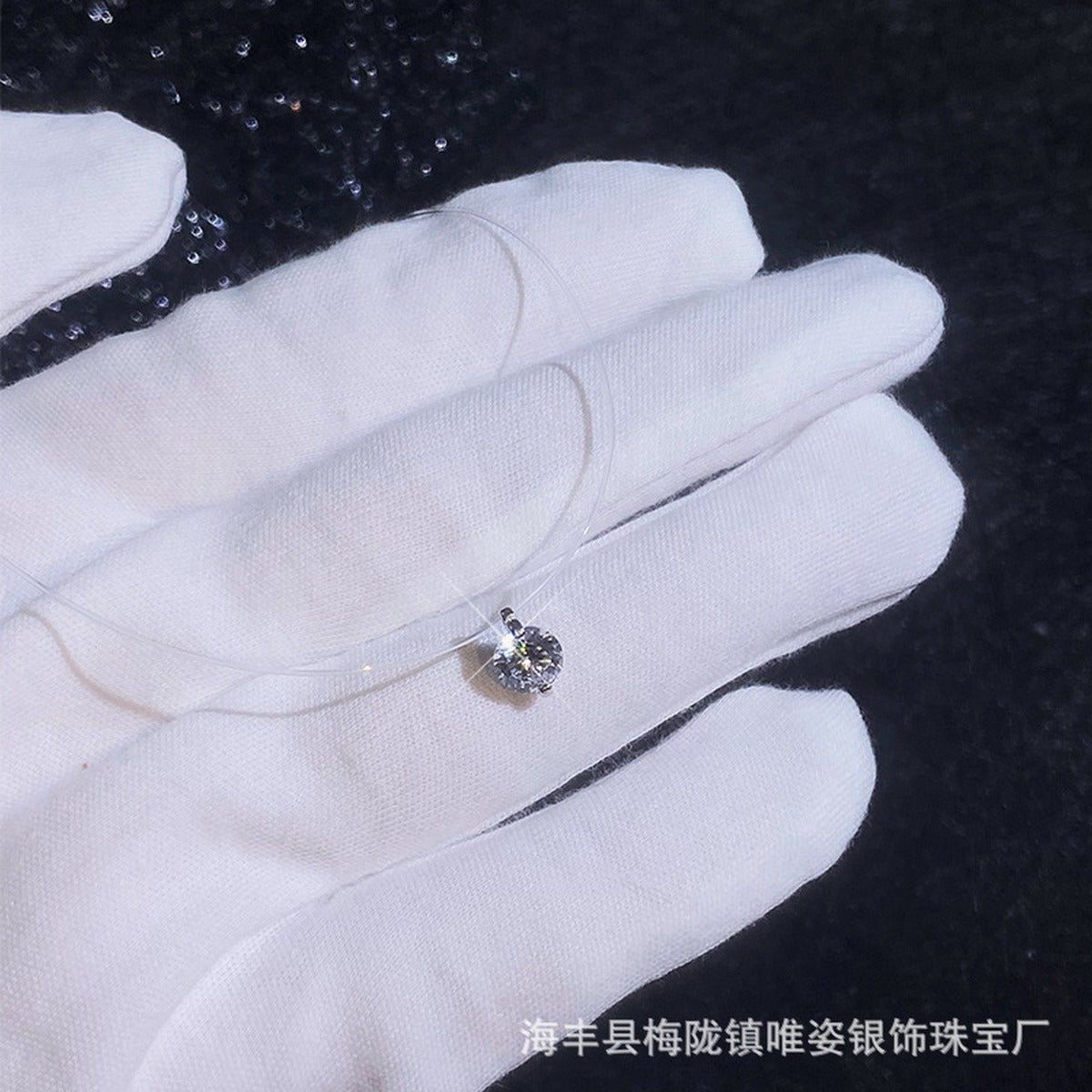 Round Moissanite Pendant Necklace in White Gold-Plated S925 Sterling Silver dark background product display view