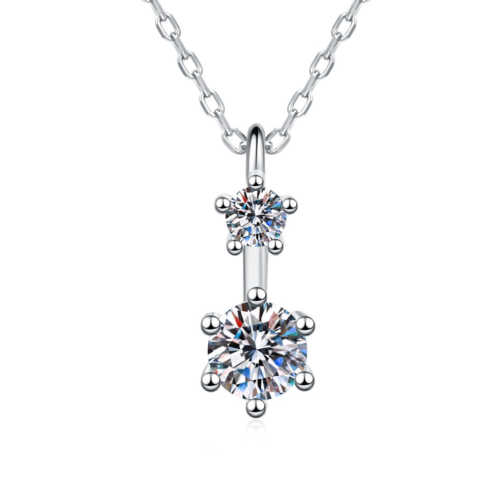 Drop Moissanite Pendant Necklace in Platinum-Plated S925 Sterling Silver on clean white background showing the slender drop pendant with a round moissanite base